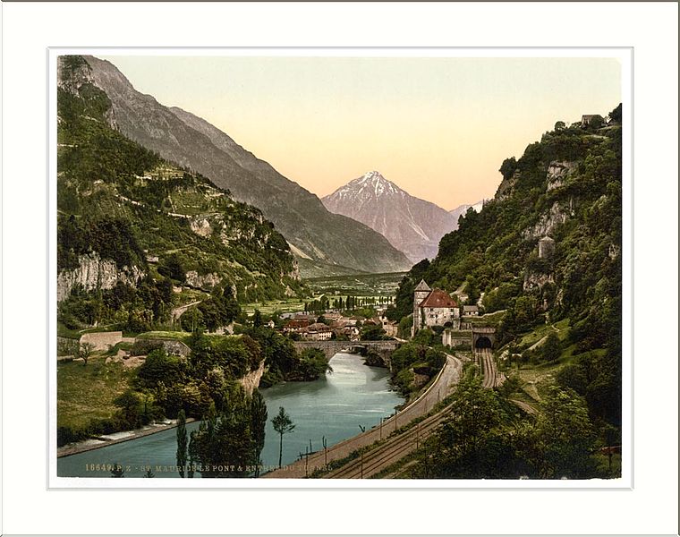 File:St. Maurice the bridge and entrance to tunnel Valais Alps of Switzerland.jpg