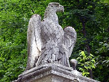 An eagle sculpture on the grounds. Stone Eagles House Montclair NJ.JPG