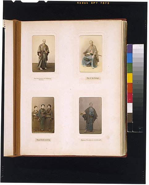 File:Studio portraits of the Commandant of Yokohama Garrison, a cabinet official (member of the "Gorogio"), three women friends and a wrestler LCCN2011649892.jpg