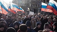 Russian opposition politician Alexei Navalny attends a march in memory of assassinated opposition politician Boris Nemtsov, Moscow, 29 February 2020. Sun in the flags of protesters (50096710531).jpg