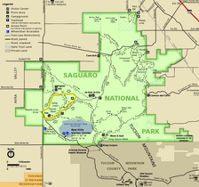 Saguaro Parke Nazionalaren mapa.