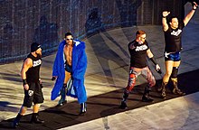 The Social Outcasts (from left to right: Curtis Axel, Adam Rose, Heath Slater, and Bo Dallas) in April 2016 The Social Outcasts April 2016.jpg