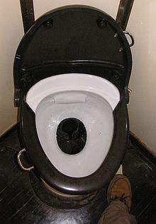 Traditional hole in the floor system, operated by a pedal, in an Austrian train Train toilet.jpg