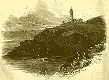The newly built Trevose Head lighthouse, Cornwall, England showing both 'high' and 'low' lights - from "The Illustrated London News" 1847 Trevose Head Lighthouse illustration - The Illustrated London News 16Oct1847.jpg
