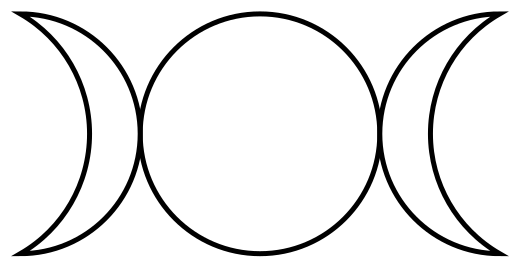 Symbool voor de vrouwelijke Triade, met in het midden de volle maan