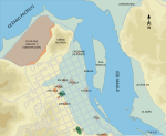 Kaart van tsunami-overstromingen in Constitución na de aardbeving van 2010