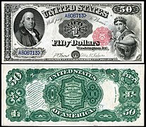 Obverse and reverse of a fifty-dollar United States Note
