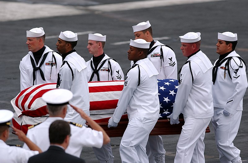 File:US Navy 050716-N-0555B-033 Pallbearers of the Ceremonial Honor Guard carry the casket of retired Vice Adm. James B. Stockdale during a memorial service held aboard the Nimitz-class aircraft carrier USS Ronald Reagan (CVN 76).jpg