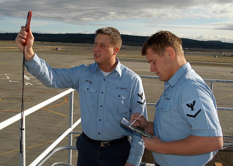 File:US Navy 070327-N-6247M-011 Aerographer's Mate 3rd Class Bryan Murray, and Aerographer's Mate 3rd Class Timothy Fleming take and record wind readings.jpg