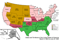 An enlargeable map of the United States after the creation of the Territory of Idaho on March 3, 1863. United States 1863-03-1863-06.png