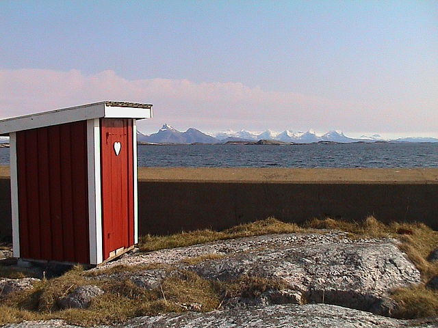 Pit latrines are a type of dry toilet and are in use in some rural areas (Herøy, Norway)