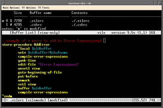 Example of [Buffer List], a dynamic window updated as a buffer is modified. Vile-in-terminal.png