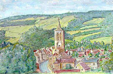 Vue du village de Pontaubert depuis Avallon, par Jean Rolley.