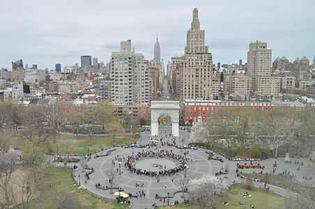 Looking north across Washington Square Park, up Fifth Avenue