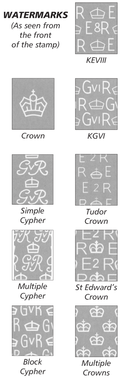 Common watermarks found on British stamps.
