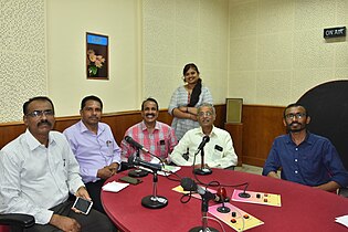 Wikimedians at AIR Mangaluru Vishwanatha Badikana, A V Navada, Kishore Kumar Rai Sheni, Bharathesha Alasandemajalu