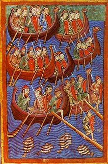 A fleet of Vikings, painted mid-12th century Wikinger.jpg