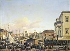Højbro med udsigt til Slotsholmen Højbro Plads met Slotsholmen in de achtergrond, 1839, Københavns Museum