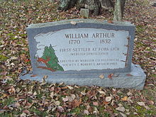 The tombstone erected near the actual burial site of William Arthur, in his honor as a founder of Fort Lick (now Webster Springs), WV. William D. Arthur, Sr..jpg