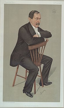 Colored drawing of a 19th-century man seated with his folded arms on the back of his wooden chair in a suit with a white tie. He is 3/4 facing his left.