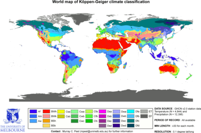 Classificació Climàtica De Köppen: Procediment per a la designació de codis, Grups principals, Mapamundi de Köppen-Geiger