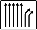 Zeichen 533–28 Trennungstafel – ohne Gegenverkehr – fünfstreifig durchgehend und zweistreifig rechts ab