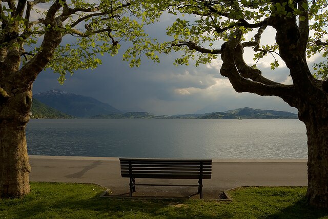 Вид на Цугское озеро и гору Риги (Швейцария)