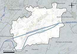 Carte en couleur présentant le réseau hydrographique de la commune