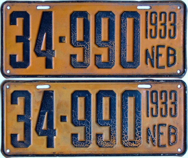 Image: 1933 Nebraska license plates 34 990