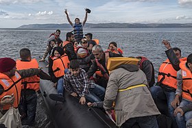 20151029 Inflatable boat with Syrian Refugees Skala Sykamias Lesvos Greece.jpg