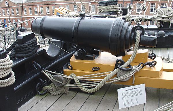 68-pounder British naval carronade, with slider carriage, on HMS Victory