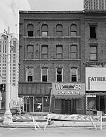 74-78 Monroe, Monroe elevation, 1989 74-78 Monroe Avenue Detroit MI.jpg