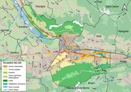 Barevná mapa znázorňující využití půdy.