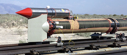 Rocket sled that achieved Mach 8.5 8.5 Mach rocket sled 030430.jpg