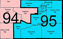 As a result of decennial redistricting, Michigan's 95th State House District included: The cities of Saginaw and Zilwaukee, Buena Vista, Bridgeport, Carrollton, James, Kochville, Spaulding and Zilwaukee Townships. 95thDistrict, 2011 Decennial Redistricting.jpg