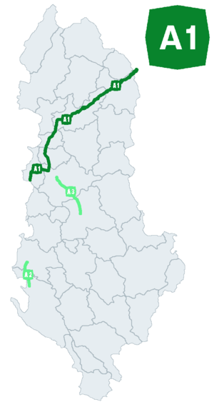 Die A1 verläuft durch Mittel- und Nordalbanien.