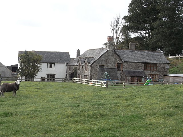 Acland Barton in 2013 with its whitewashed and rendered mediaeval chapel wing