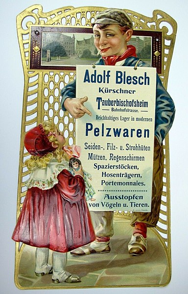 File:Adolf Blesch, Kürschner, Pelzwaren, Tauberbischofsheim, um 1900 (Werbeschild).jpg