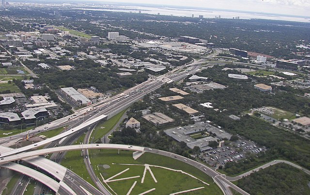 SR60 between the Florida State Road 616/Tampa International Airport interchange (bottom left) and Interstate 275 (upper right