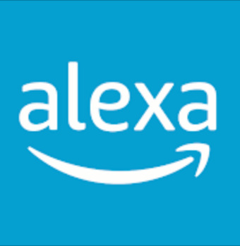 Logo for the Amazon Alexa app available on the App Store and Google Play