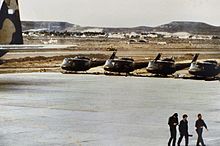 Argentine Hueys (without rotors) during the Falklands War Argentine Hueys.jpg