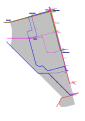 Mapa del barrio de Pueblo Nuevo con los recorridos de las líneas de autobuses, entre las que aparece el N6.