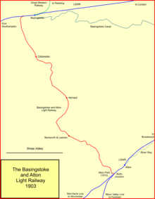 Basingstoke and Alton Light Railway system in 1903 Bas & alt rly.png