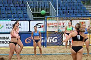 Deutsch: Beachhandball Europameisterschaften 2019 (Beach handball Euro); Tag 5: 6. Juli 2019 – Frauen, Platzierungsspiel für die Ränge 17–20, Nordmazedonien-Slowenien 0:2 (10:13, 9:15) English: Beach handball Euro; Day 5: 6 July 2019 – Placement Match/Cross Match for rank 17–20 Women – North Macedonia-Slovenia 0:2 (10:13, 9:15)