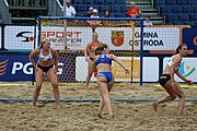 Deutsch: Beachhandball Europameisterschaften 2019 (Beach handball Euro); Tag 5: 6. Juli 2019 – Frauen, Halbfinale, Ungarn-Niederlande 2:0 (19:16, 15:12) English: Beach handball Euro; Day 5: 6 July 2019 – Semifinal Women – Hungary-Netherlands 2:0 (19:16, 15:12)