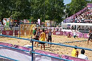 Deutsch: Beachhandball bei den Olympischen Jugendspielen 2018; Tag 3, 9. Oktober 2018; Jungs, Vorrunde, Gruppe A - Ungarn-Thailand 2:1 English: Beach handball at the 2018 Summer Youth Olympics at 9 October 2018 – Girls Preliminary Round Group A‎ – Hungary-Thailand 2:1