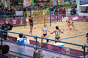 Deutsch: Beachhandball bei den Olympischen Jugendspielen 2018; Tag 5, 10. November 2018; Mädchen, Hauptrunde - Ungarn-Argentinien 1:2 English: Beach handball at the 2018 Summer Youth Olympics at 11 October 2018 – Girls Main Round – Hungary-Argentina 1:2