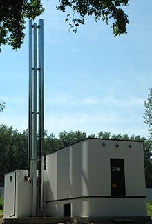 Biomass heating plant in Austria; the heat power is about 1000 kW Biomasseheizwerk Spillern Nordansicht.jpg