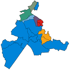 Blaby District Council wards by party control 2020. Blaby District Council Election Map 2020.png