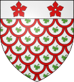 D'argento, squamato di rosso, le squame caricate da un trifoglio di verde (alias d'argento seminato di trifogli di verde, squamato di rosso) (Flavacourt, Francia)